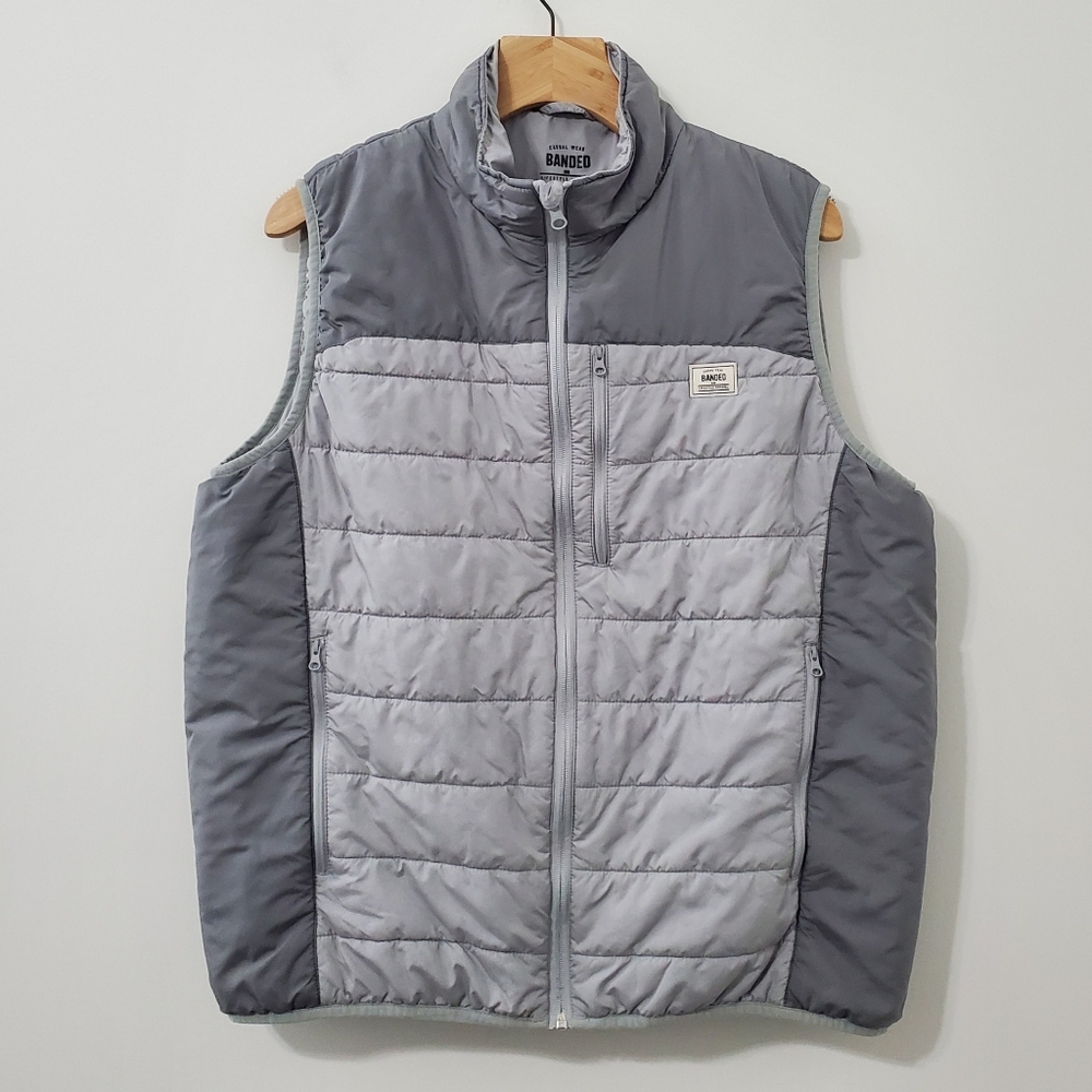 Banded Broadway Vest Full Zip Lightweight Puffer Gray Mens XL